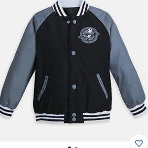 Disney Jack Skellington boy's size 7/8 varsity jacket in grey/black/white.